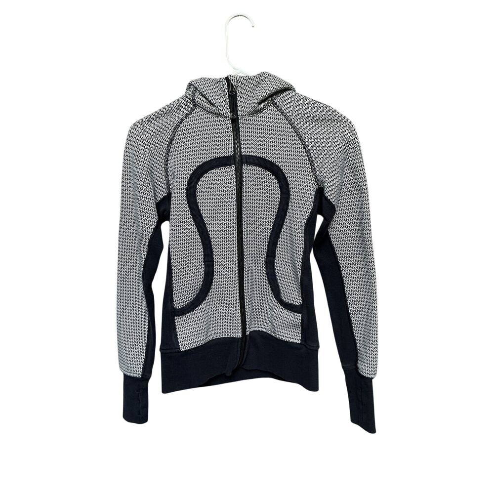 Lululemon Hooded Jacket Size 2 Black White Textured Knit Full Zip